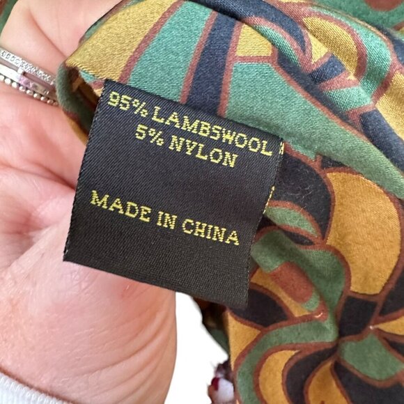 Lambswool Cape-Like Coat With‎ Leather Button Closure Pockets Patterned Lining M - Picture 8 of 8